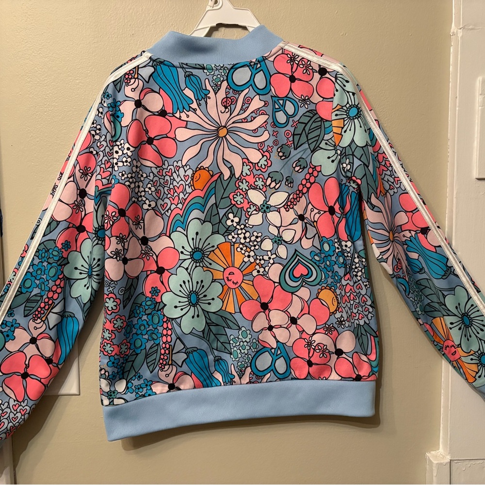 Adidas Floral Track Jacket Girls Youth 16 Retro Three Stripe Zip Up - Picture 8 of 10